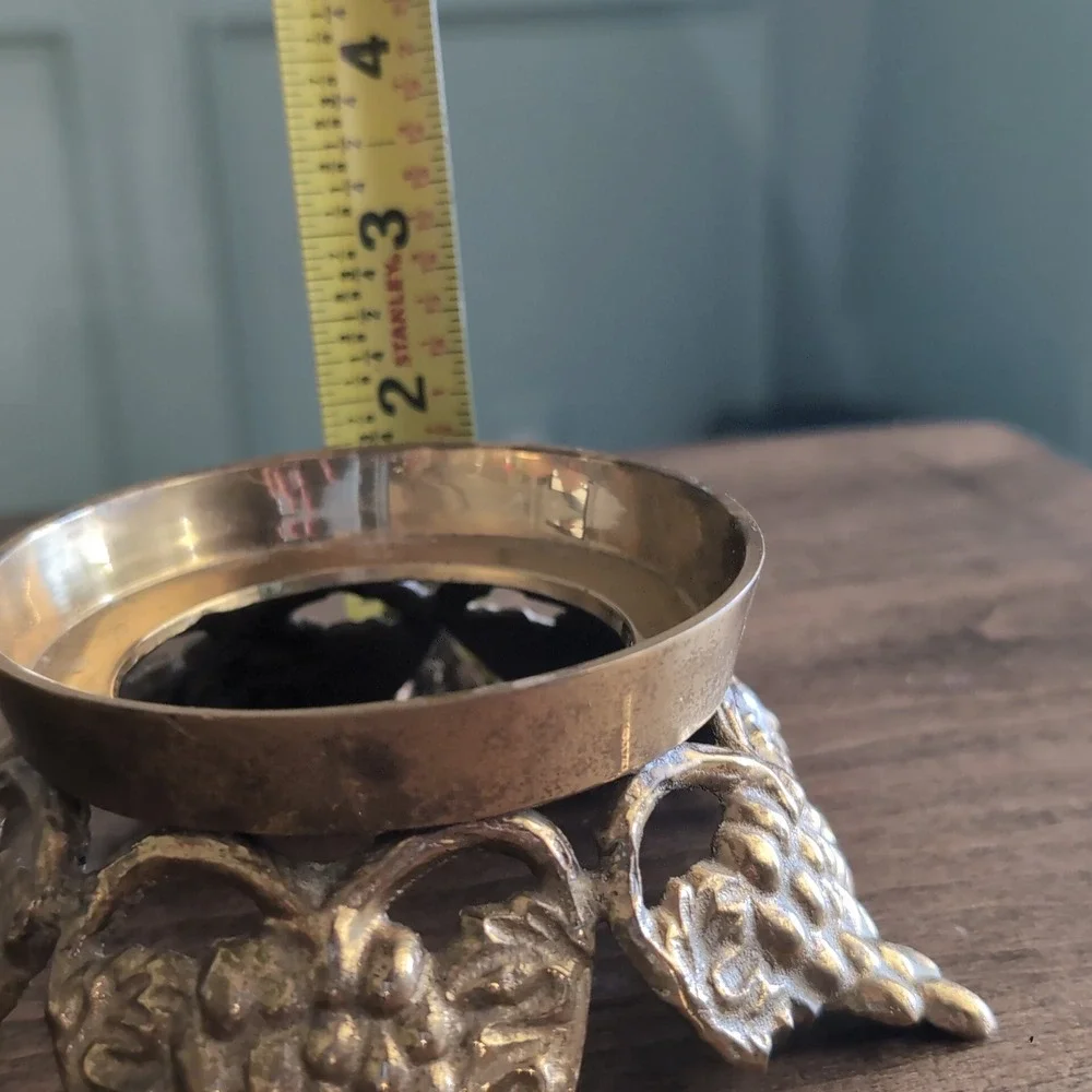 Vintage Brass Grape Candle Holder Bowl Stand Gold Ornate Pedestal Base Potpourri